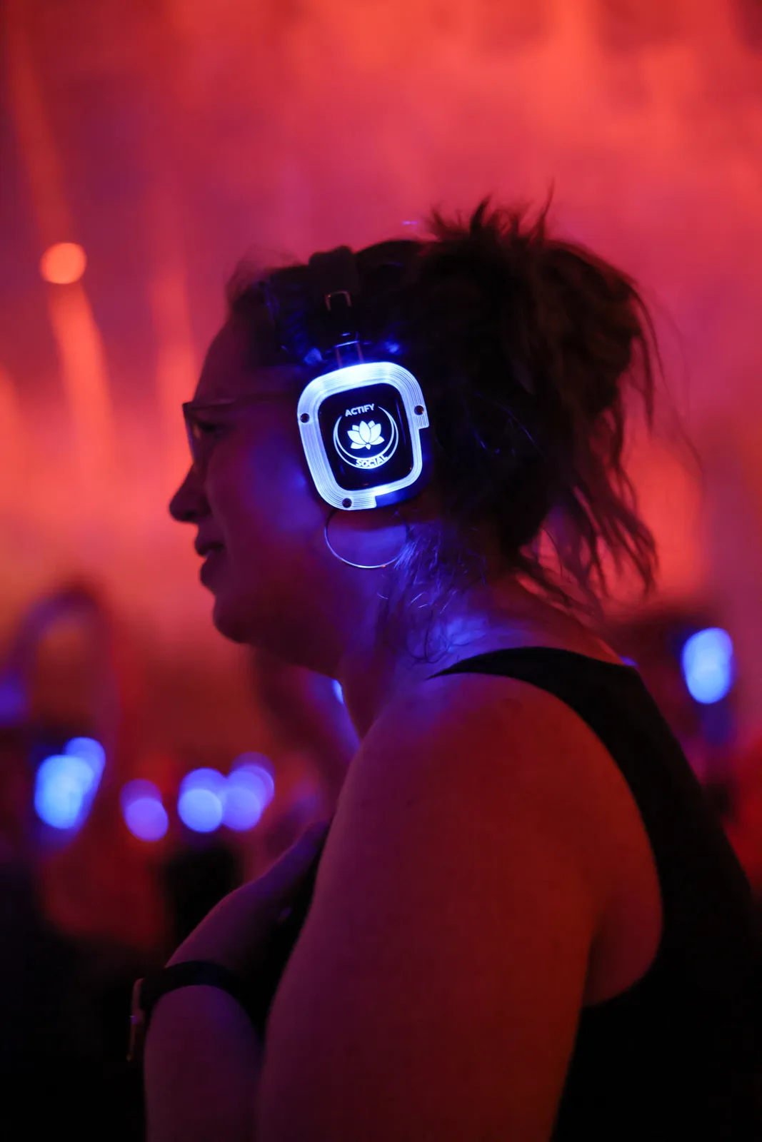 A rider, eyes closed, in the music